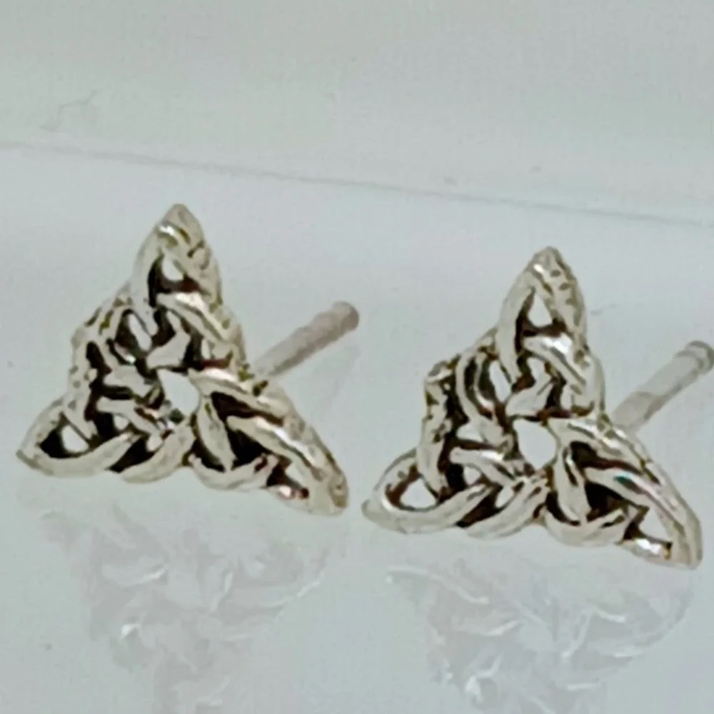 Vintage Celtic Trinity Knot Earrings 925 Sterling Silver Triquetra Petite Studs - Picture 3 of 16
